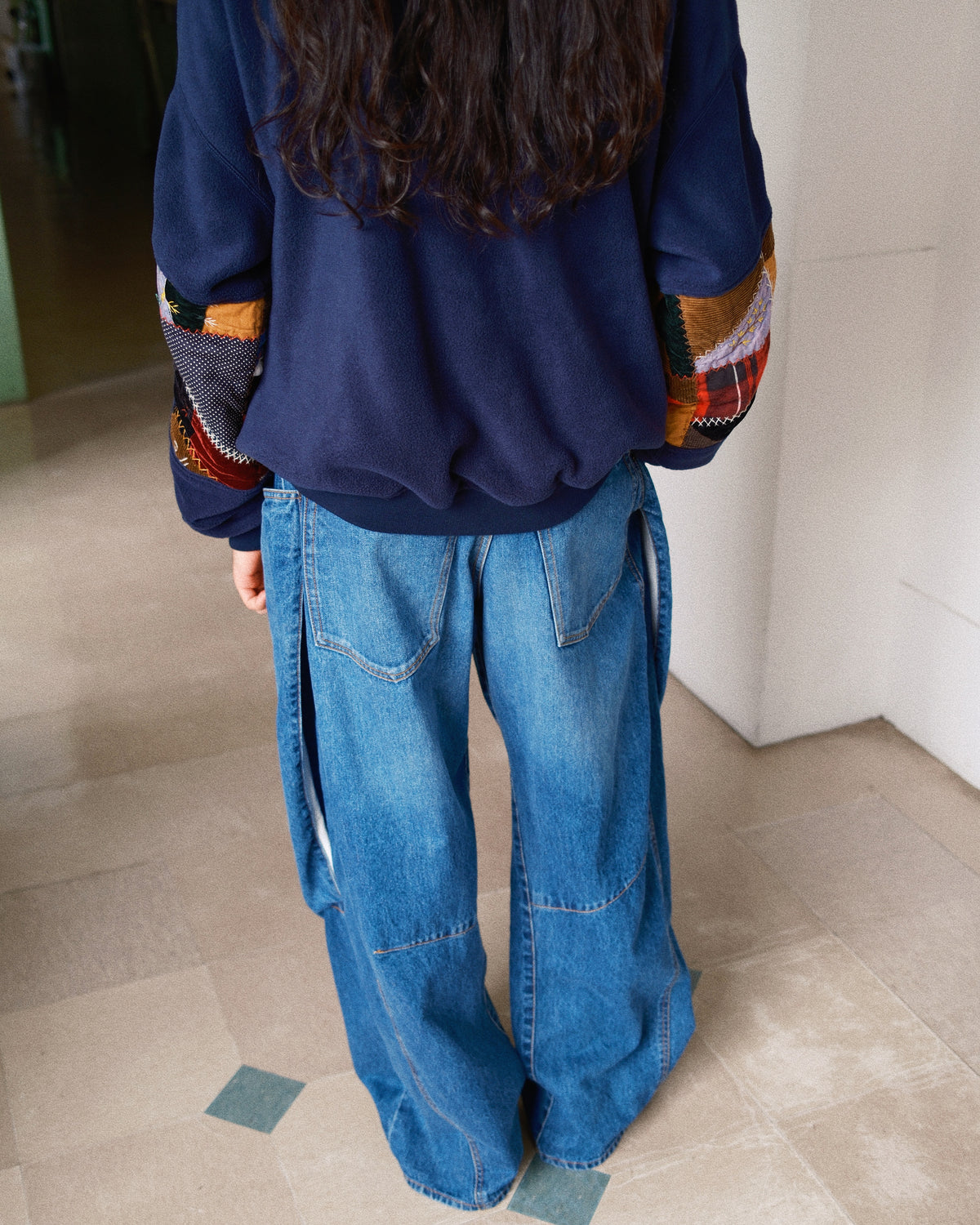 Quilt fleece pullover Navy