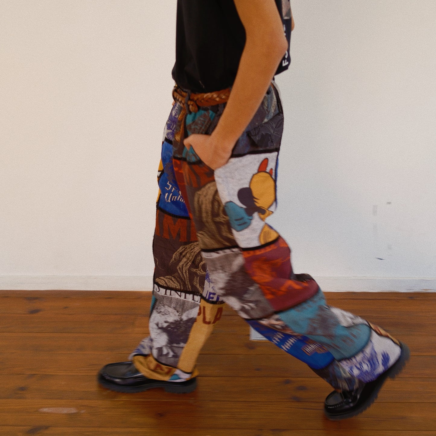 Patchworked Silk Pants Black