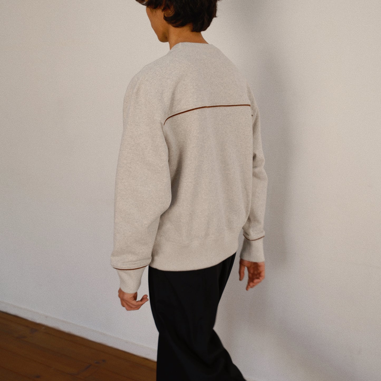 Leather-Trimmed Sweatshirt  Oatmeal