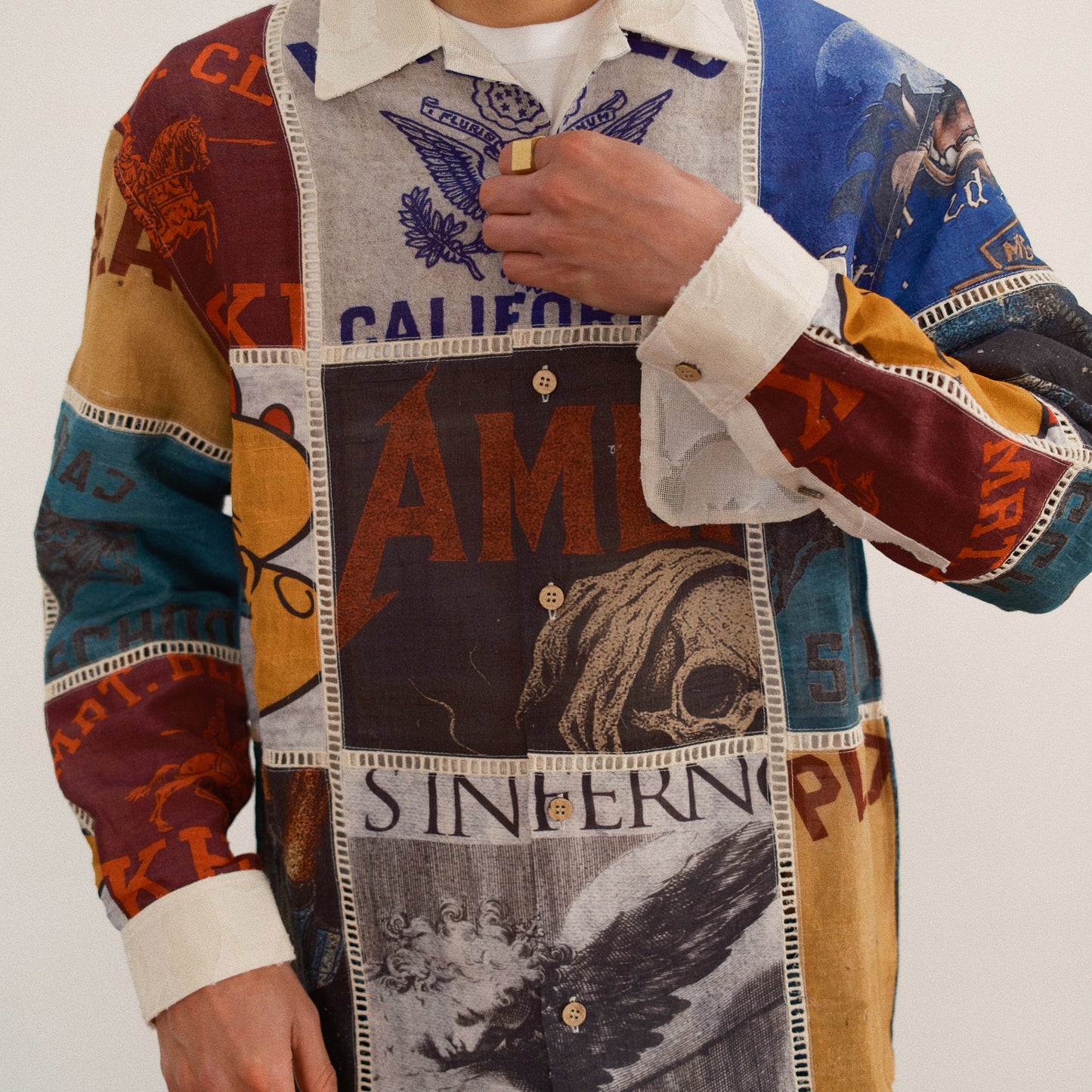 Patchworked Silk Shirt White