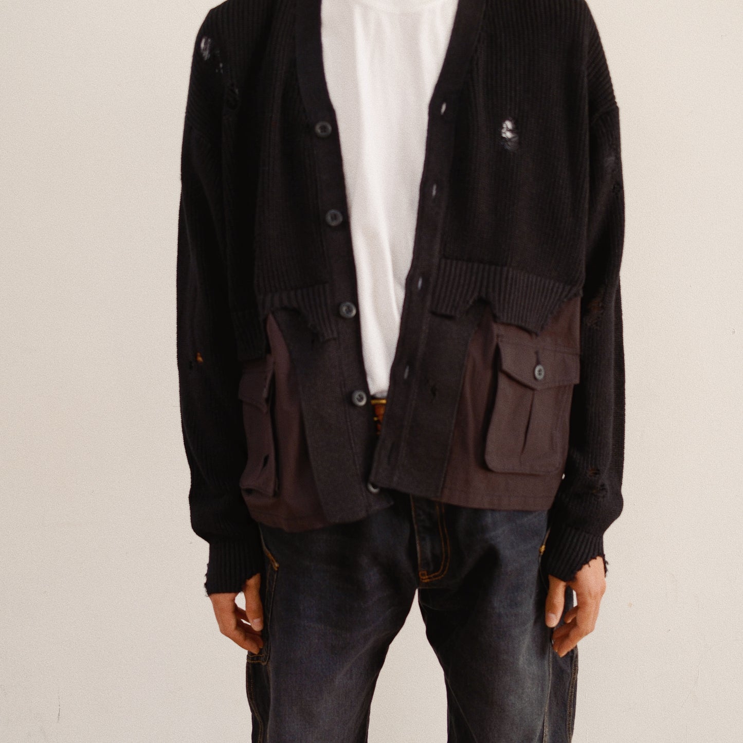 Destroyed Knit Cardigan Black