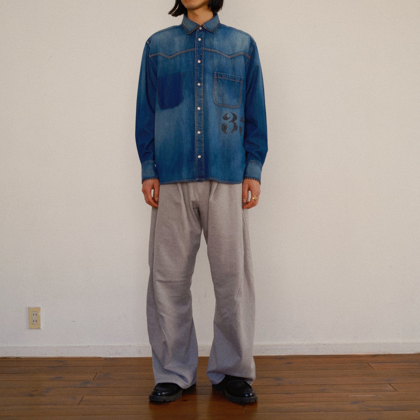 Hand-Embroidered Denim Shirt Indigo