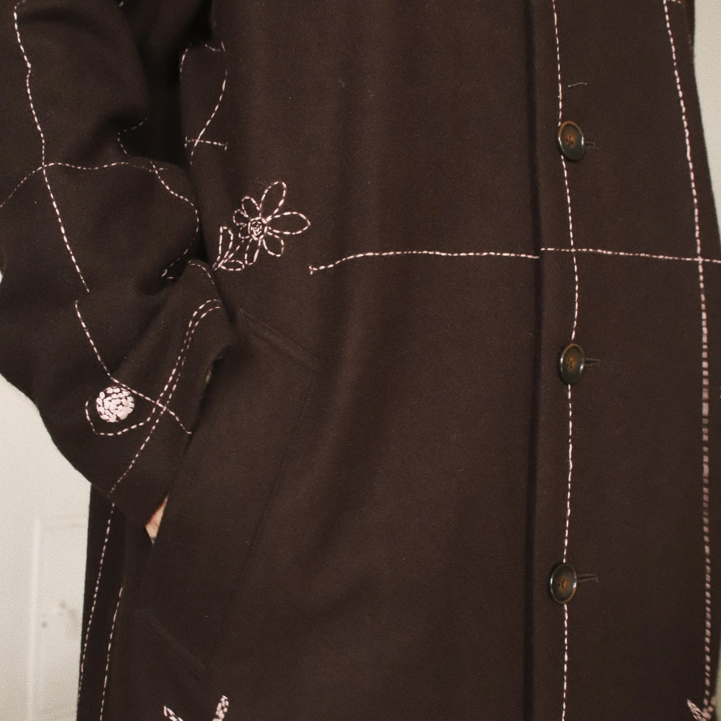 Hand embroidery coat Brown