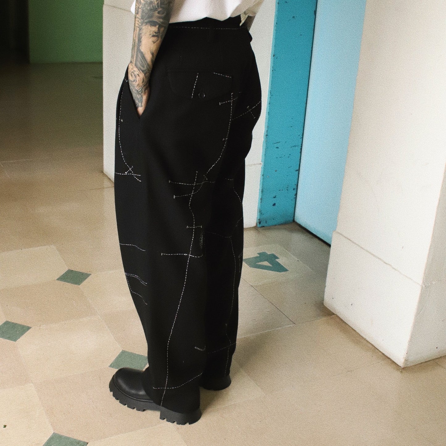 Hand embroidery pants Black