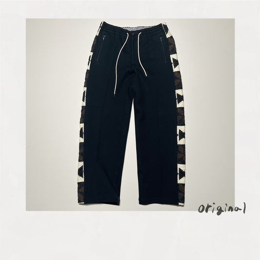 Hand patchwork quilted track pants Black