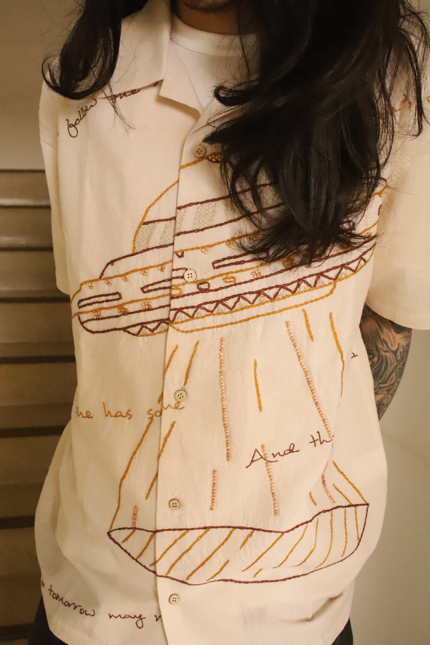 Khadi embroidery shirt