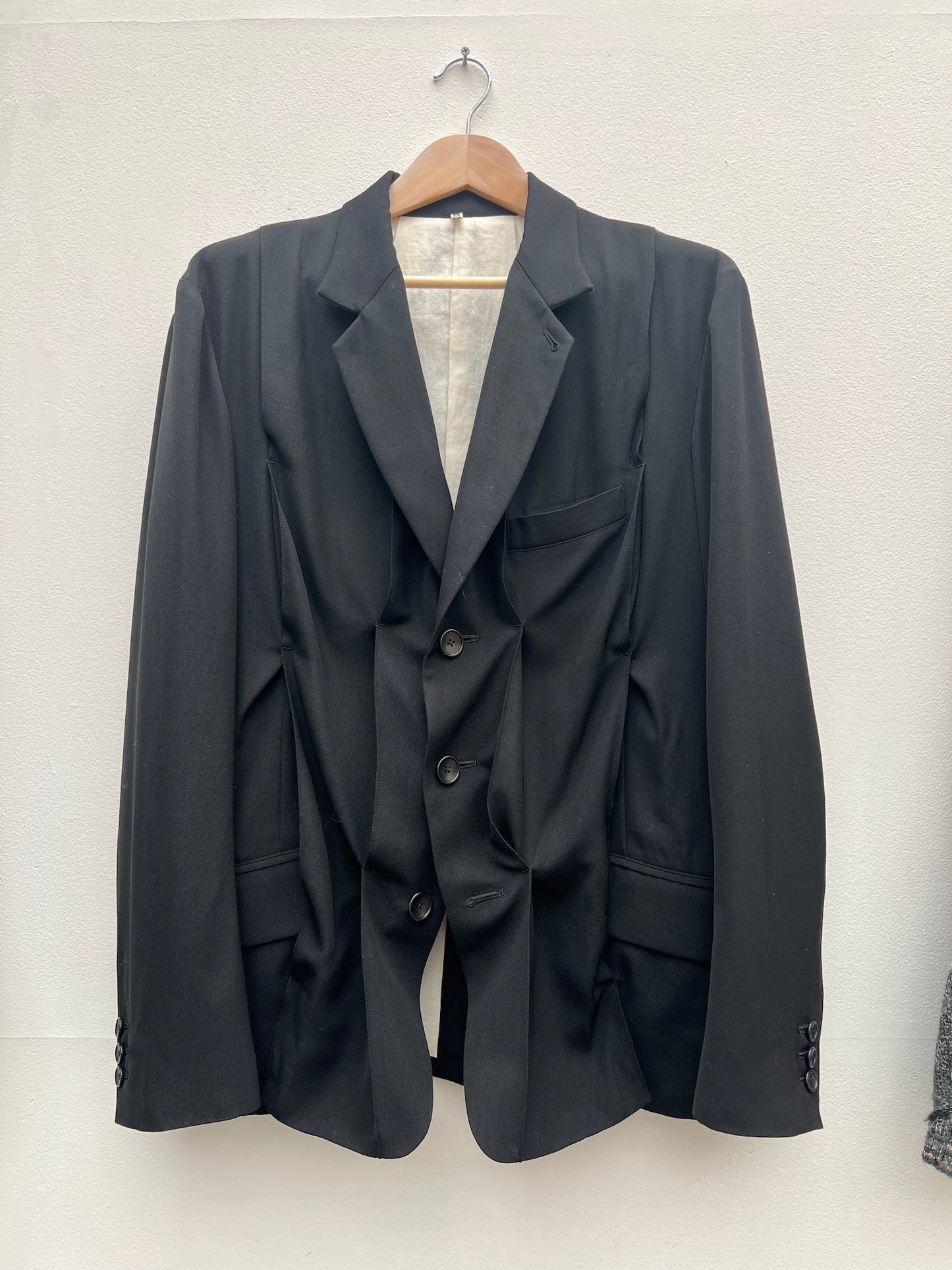 Pleat-detail single-breasted jacket Black