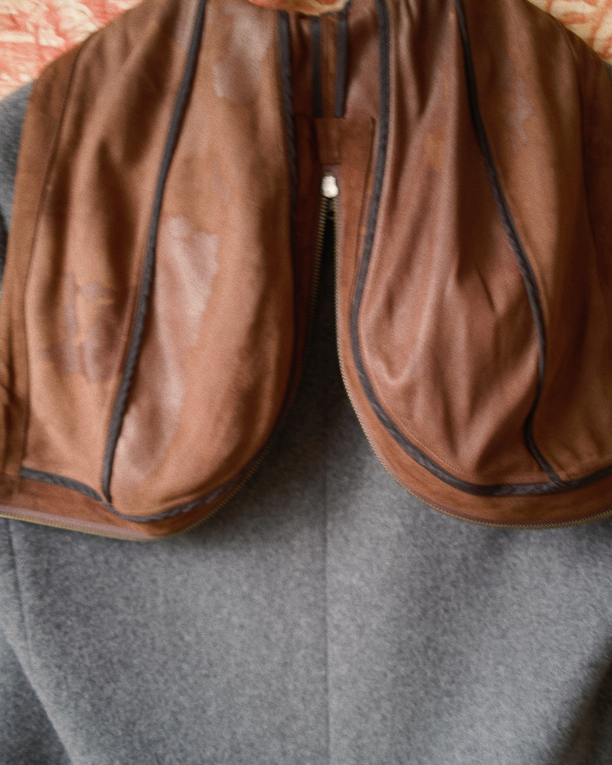 Suede hooded wool coat Gray