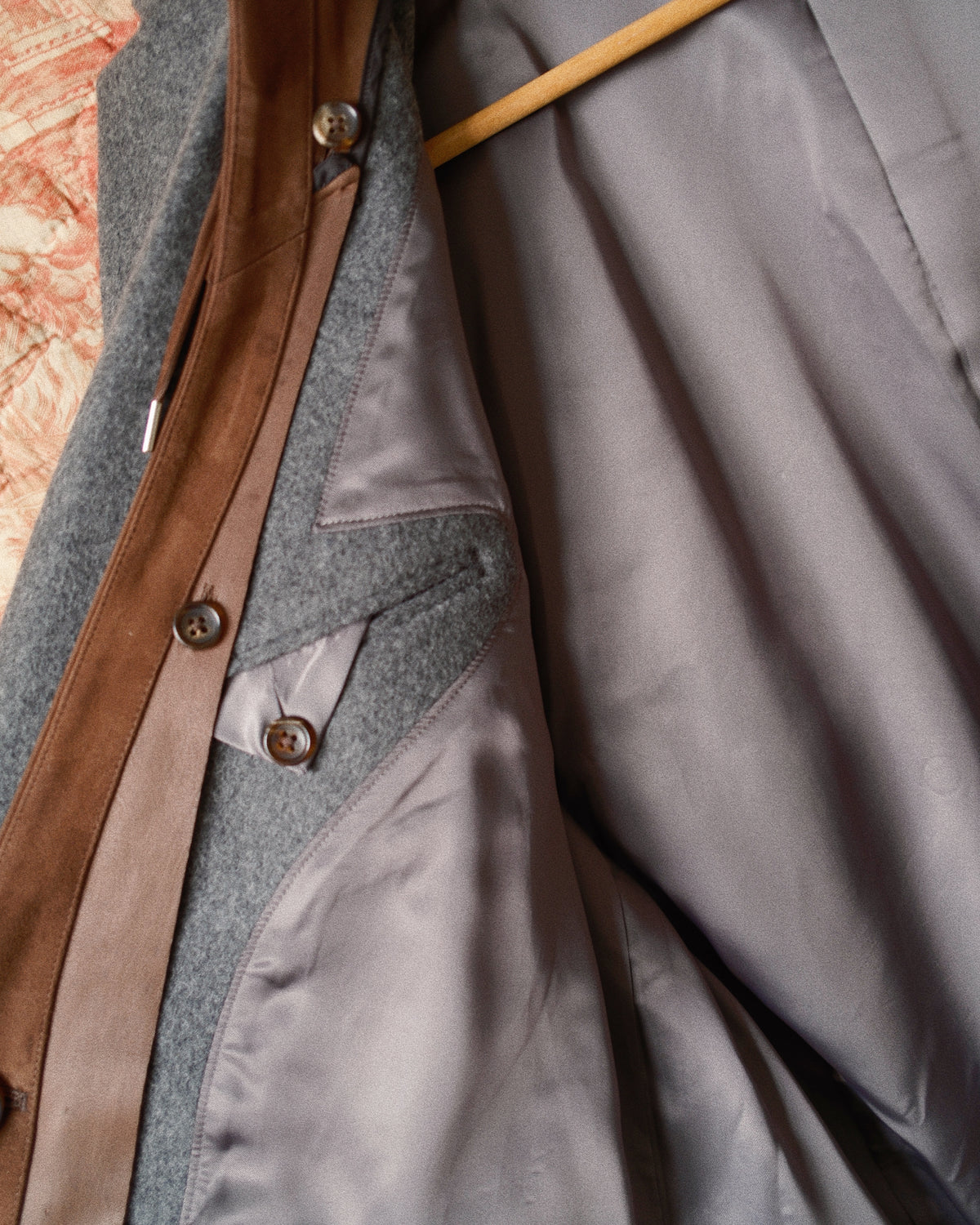 Suede hooded wool coat Gray