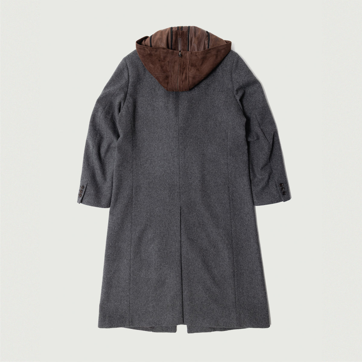 Suede hooded wool coat Gray
