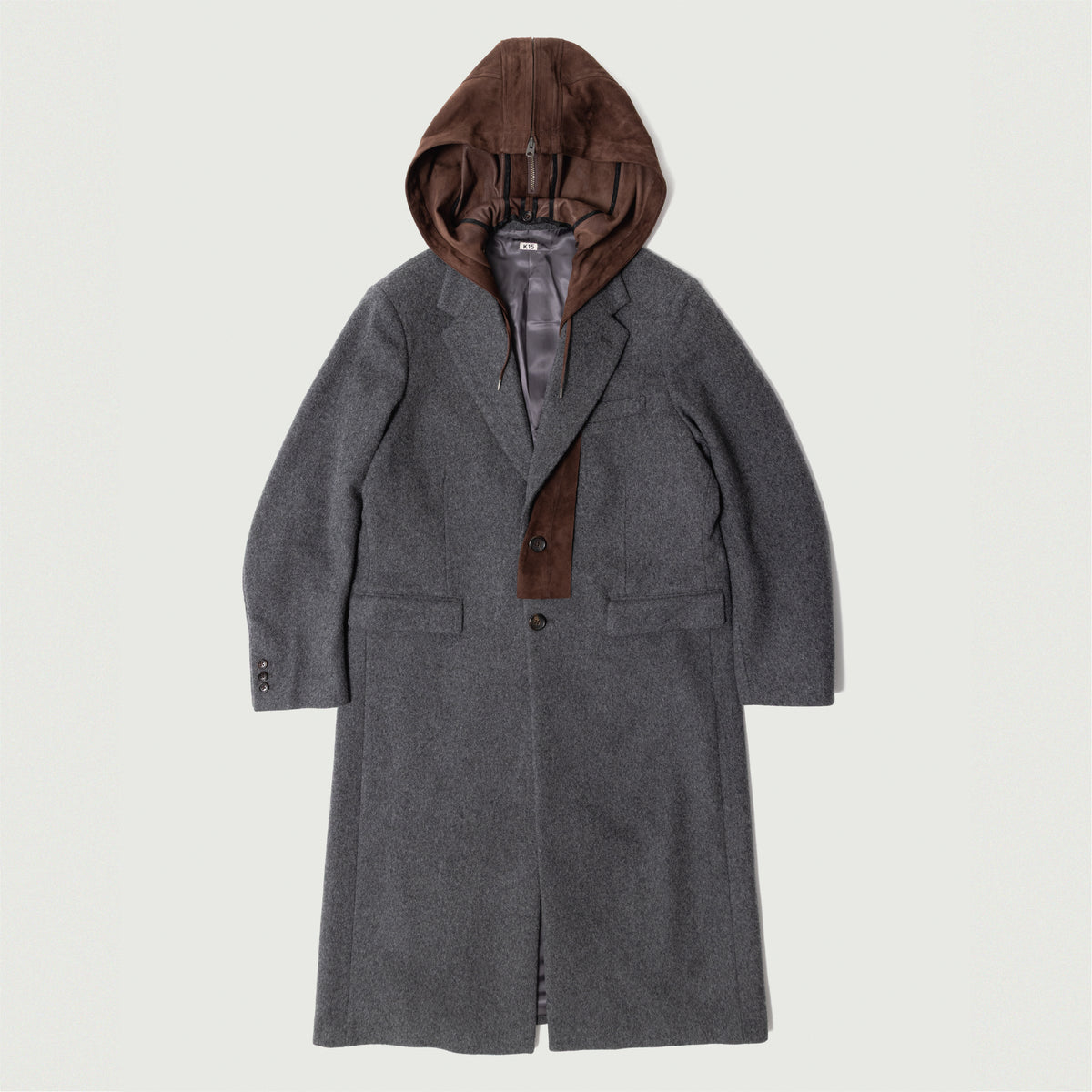 Suede hooded wool coat Gray