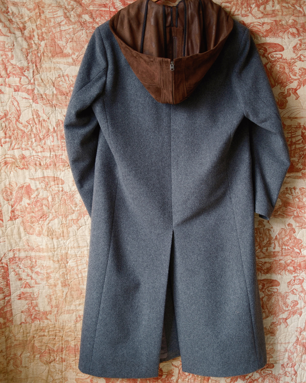 Suede hooded wool coat Gray