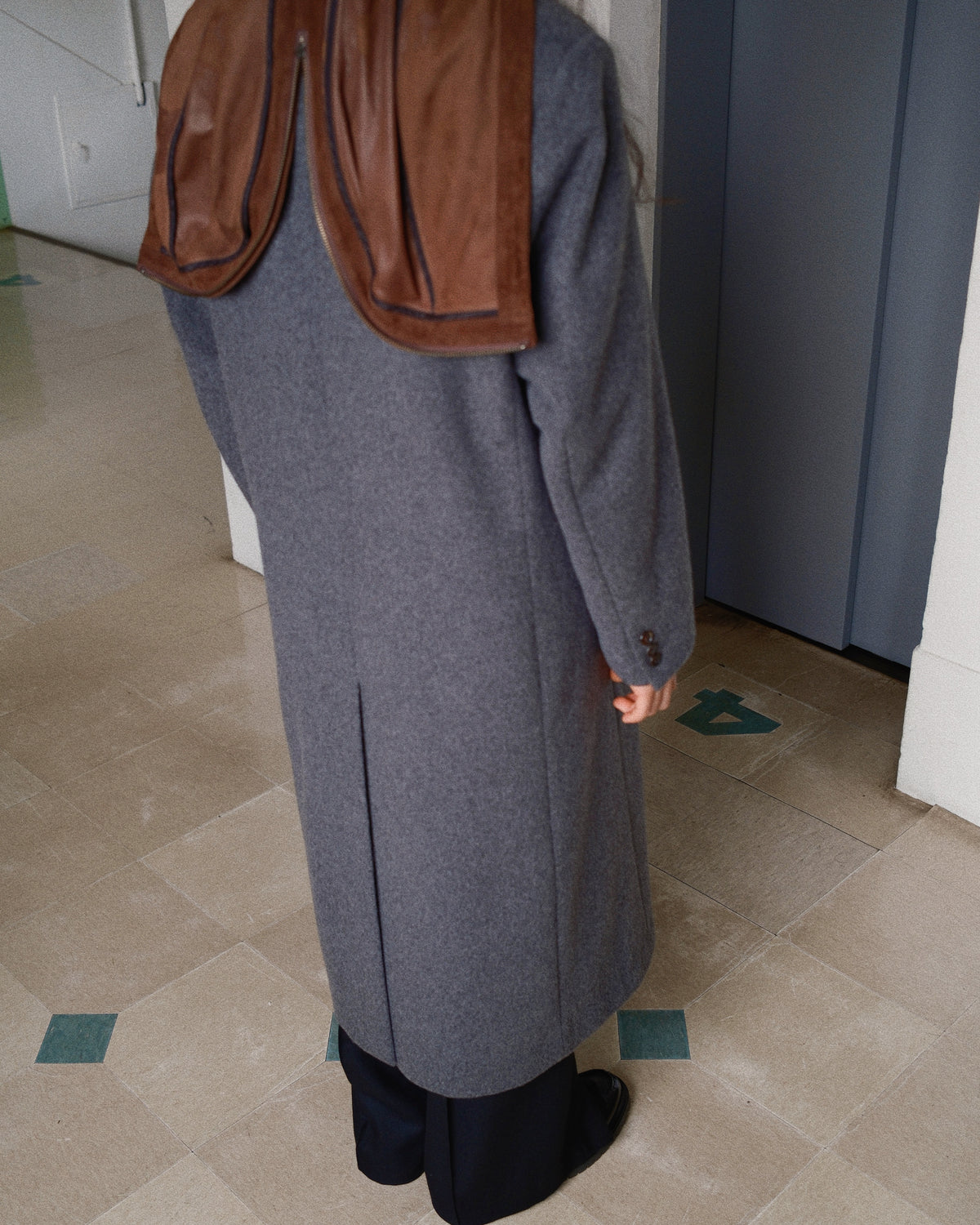 Suede hooded wool coat Gray