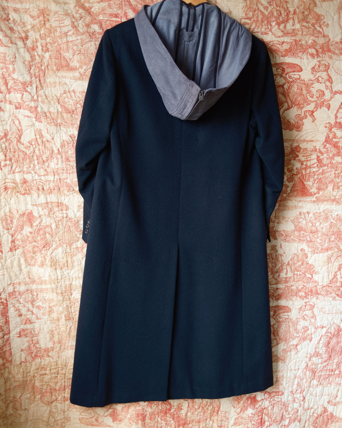 Suede hooded wool coat Black