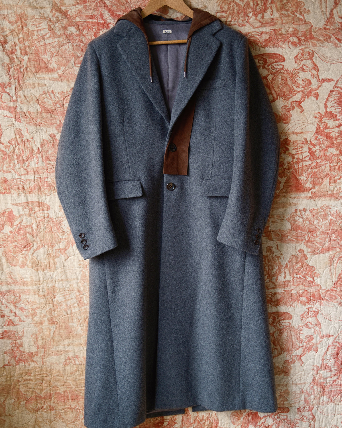 Suede hooded wool coat Gray