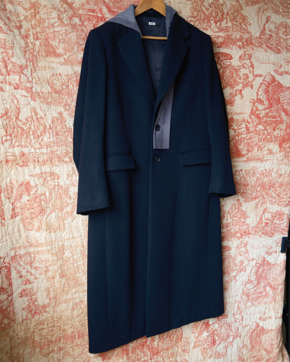 Suede hooded wool coat Black