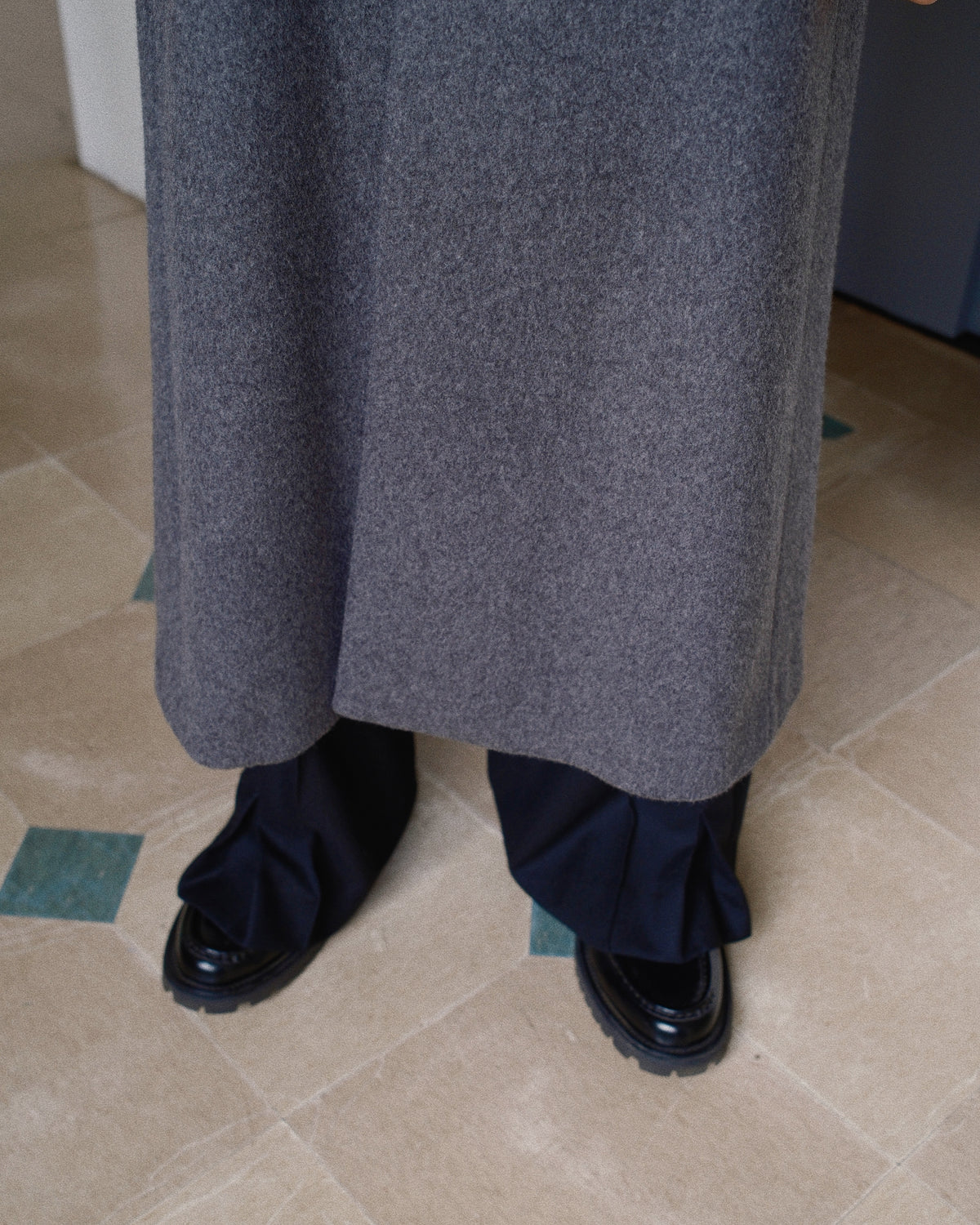 Suede hooded wool coat Gray