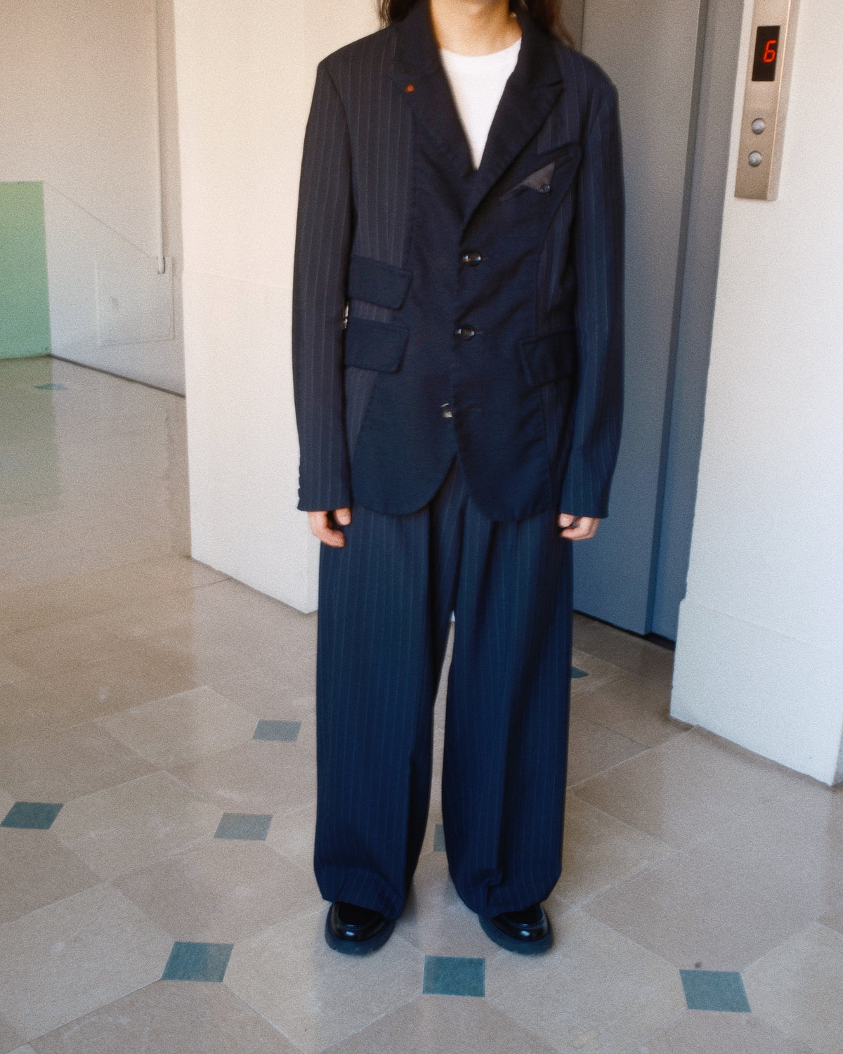 Combination boiled wool blazer Black