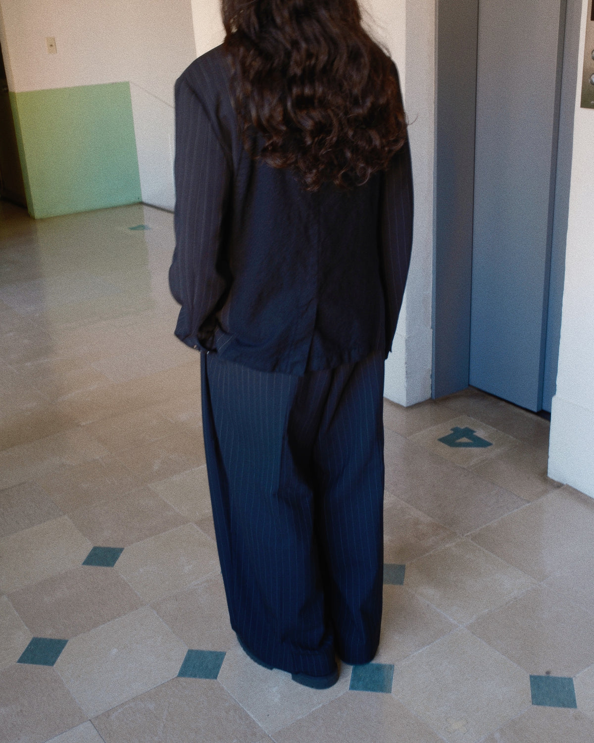 Combination boiled wool blazer Black