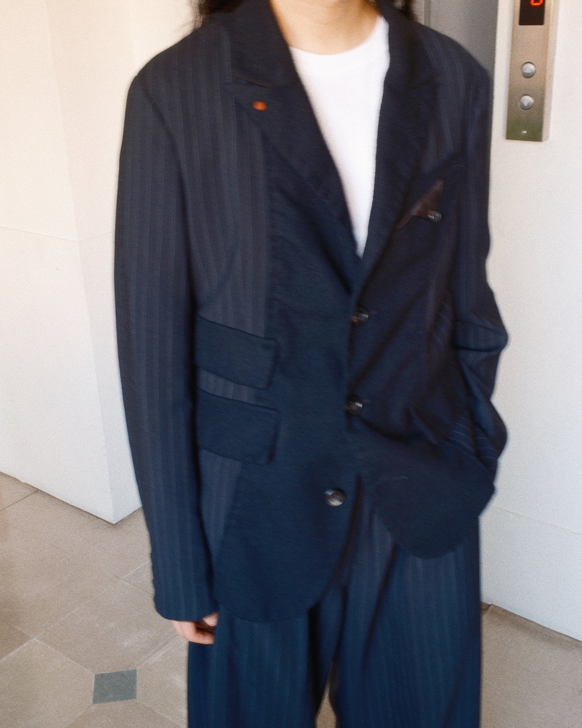 Combination boiled wool blazer Black