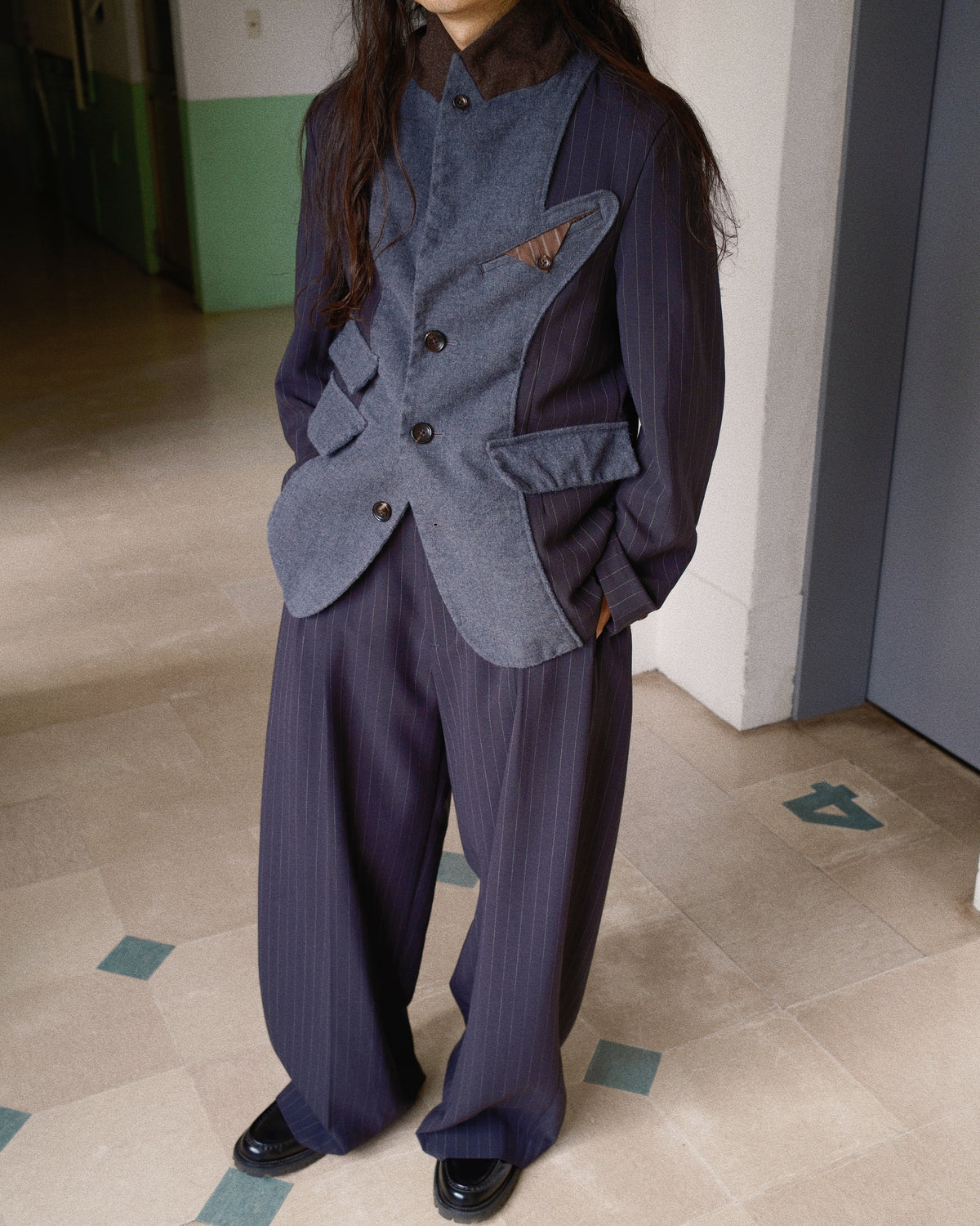 Combination boiled wool blazer Gray
