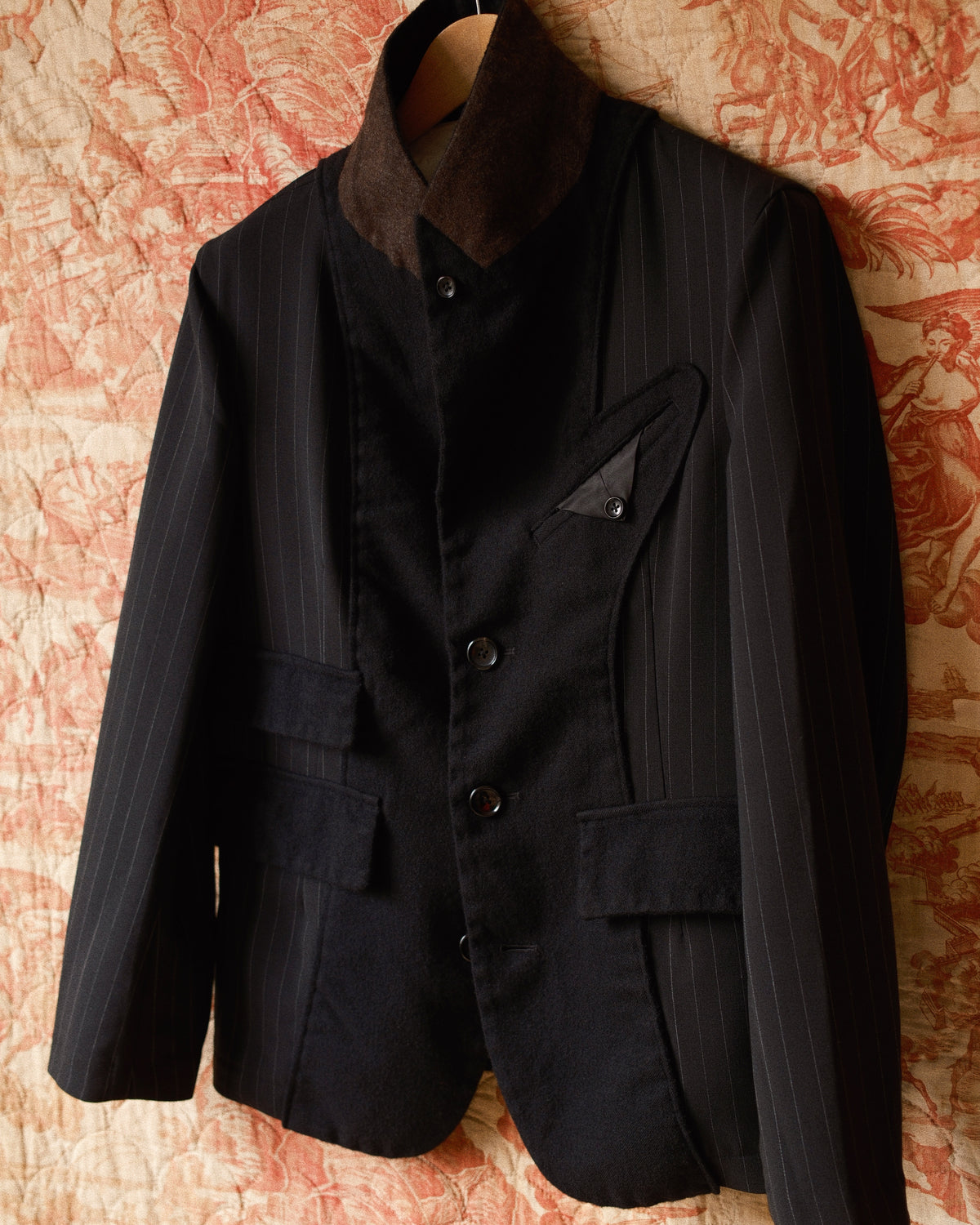 Combination boiled wool blazer Black
