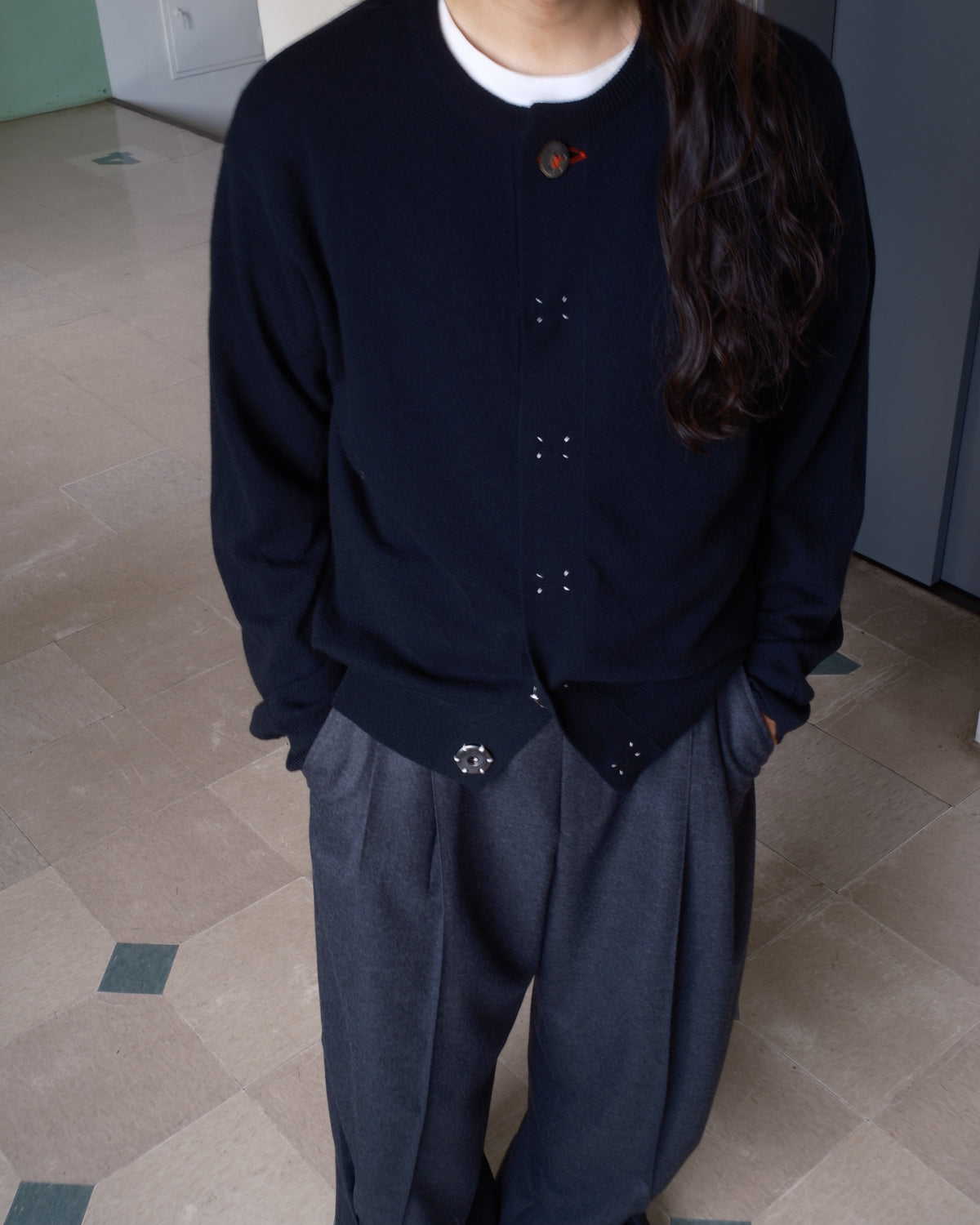 Wool knit cardigan Black