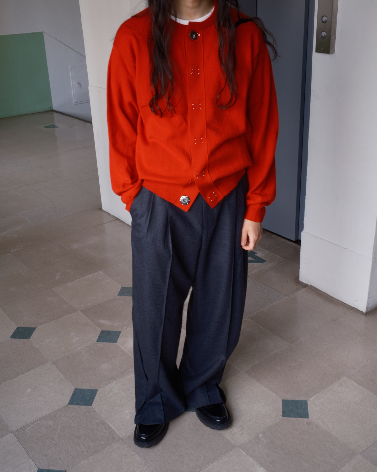 Wool knit cardigan Red