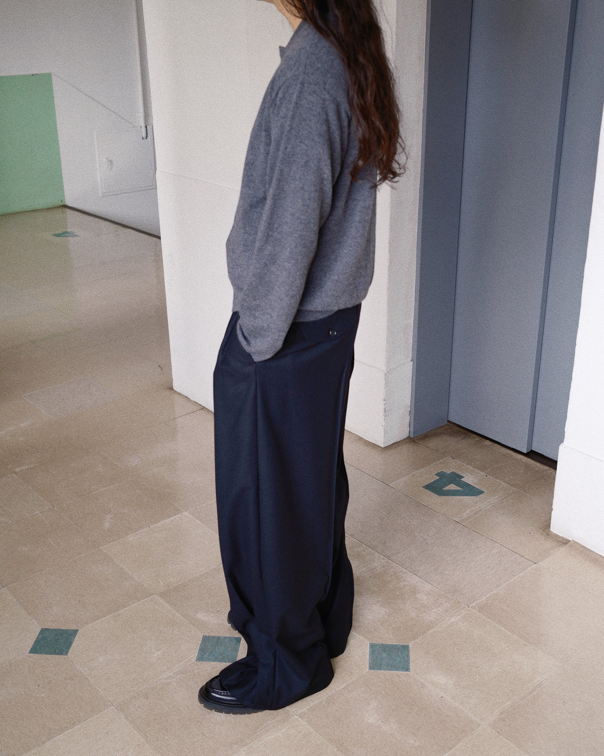 Wool knit cardigan Gray