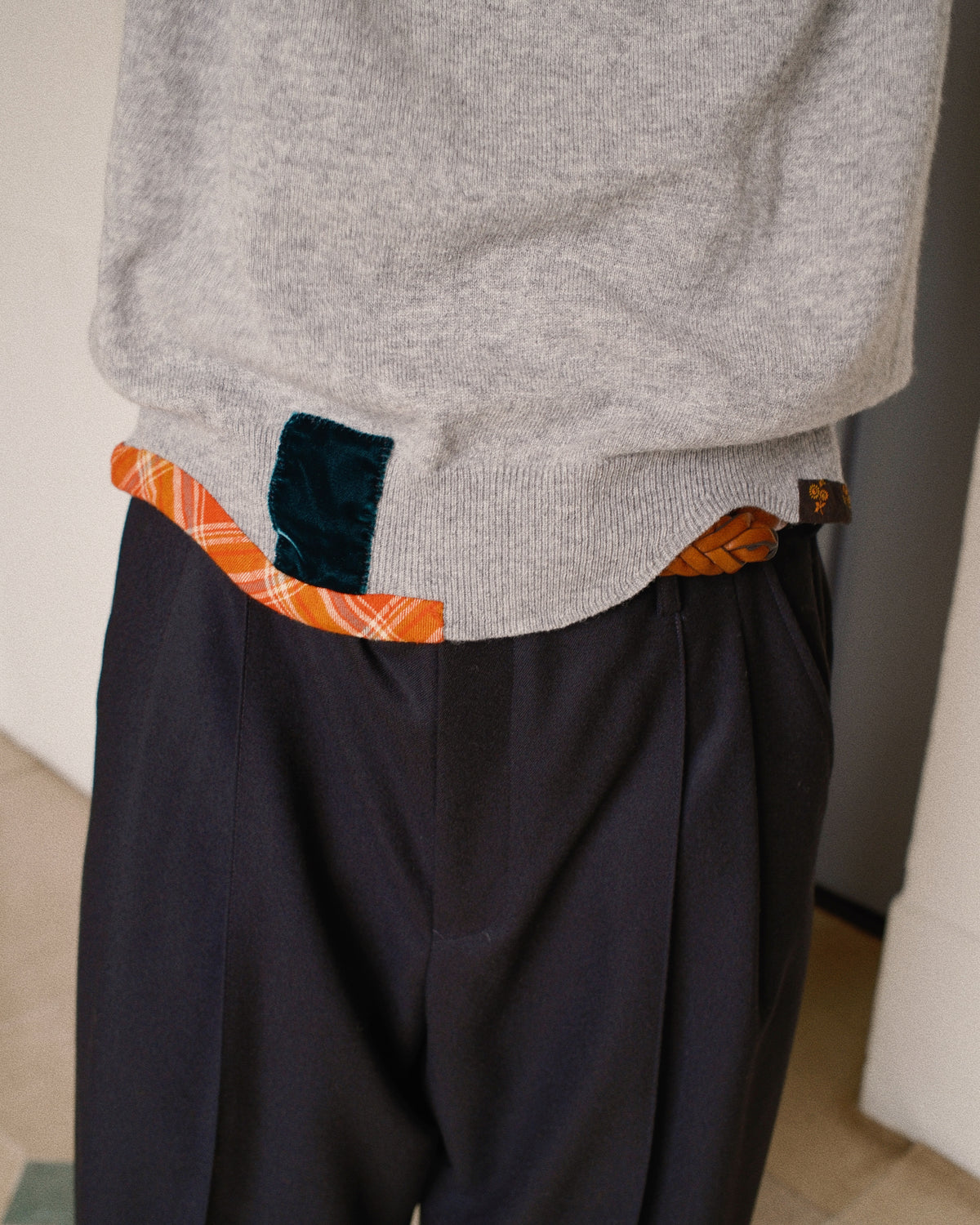 Vintage-finished wool knit pullover Gray