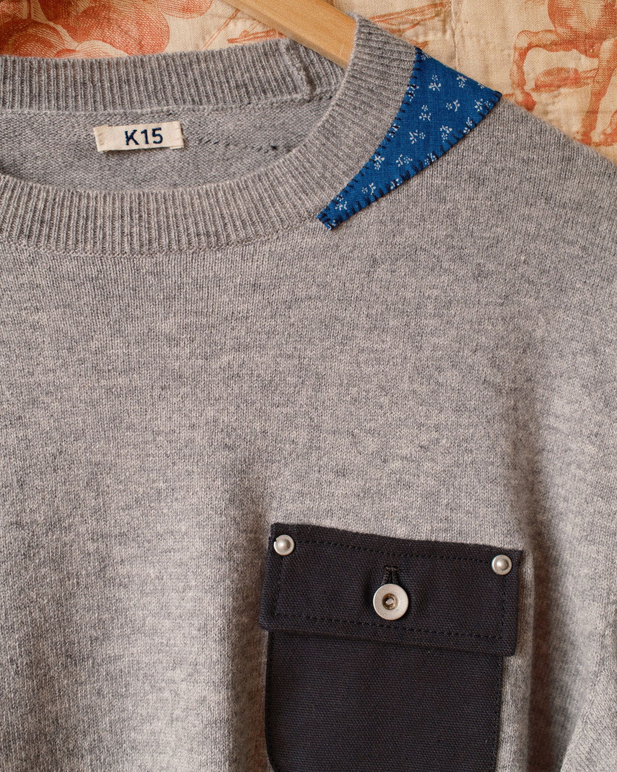 Vintage-finished wool knit pullover Gray