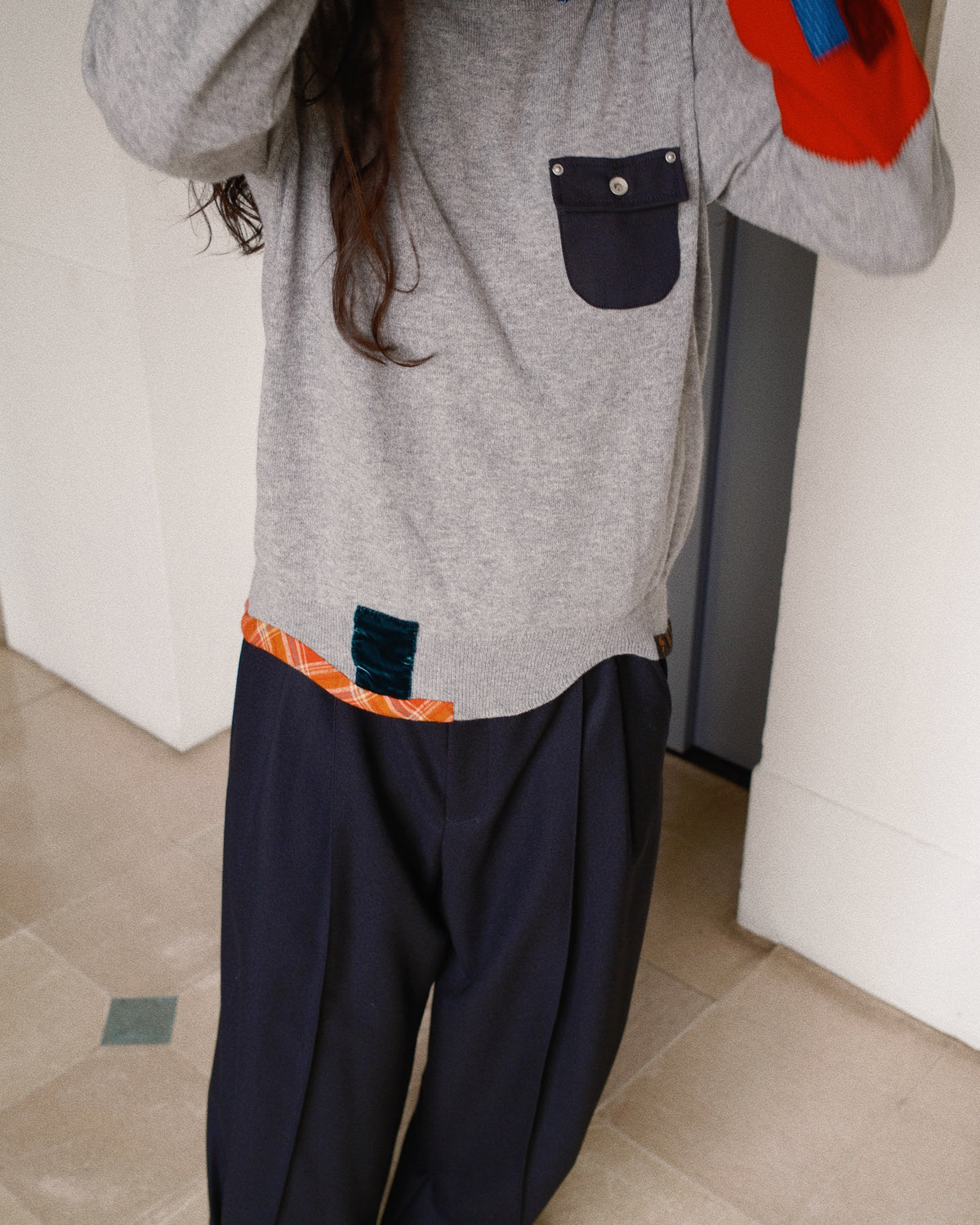 Vintage-finished wool knit pullover Gray