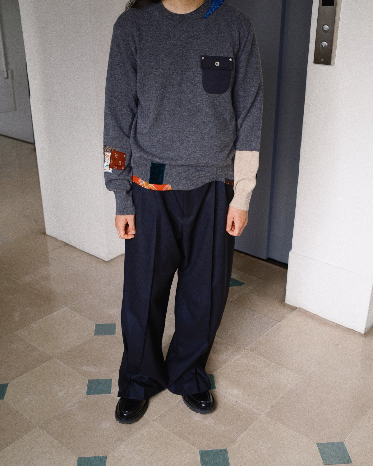 Vintage-finished wool knit pullover Charcoal