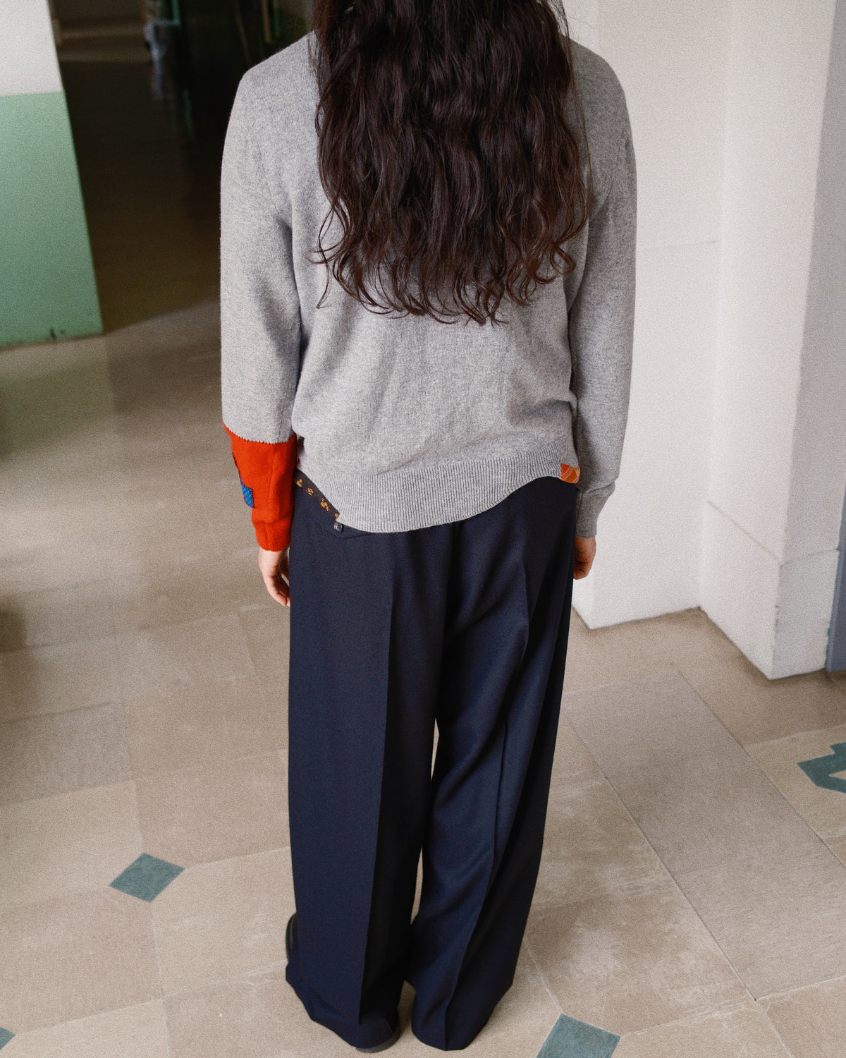 Vintage-finished wool knit pullover Gray