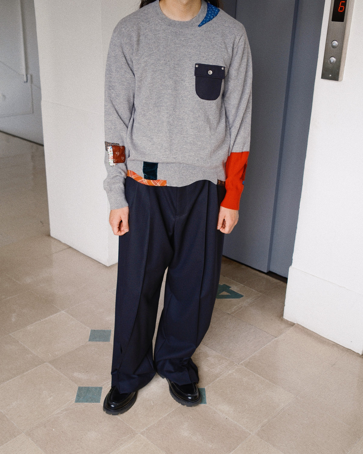 Vintage-finished wool knit pullover Gray