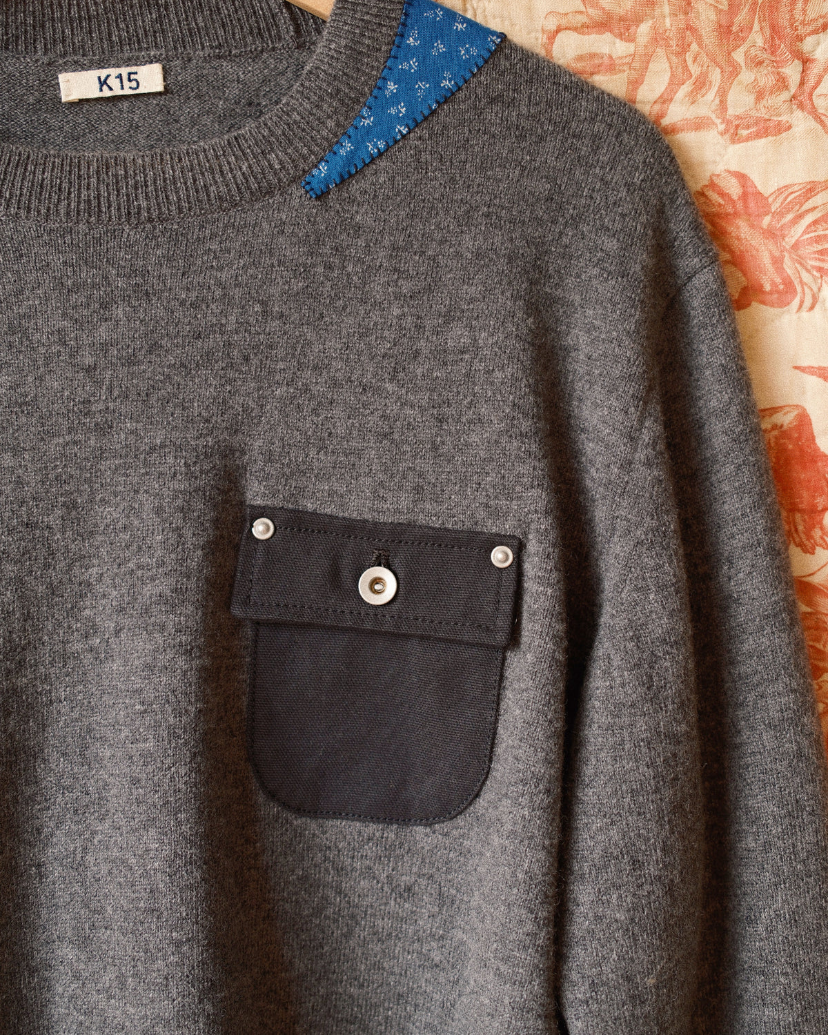 Vintage-finished wool knit pullover Charcoal