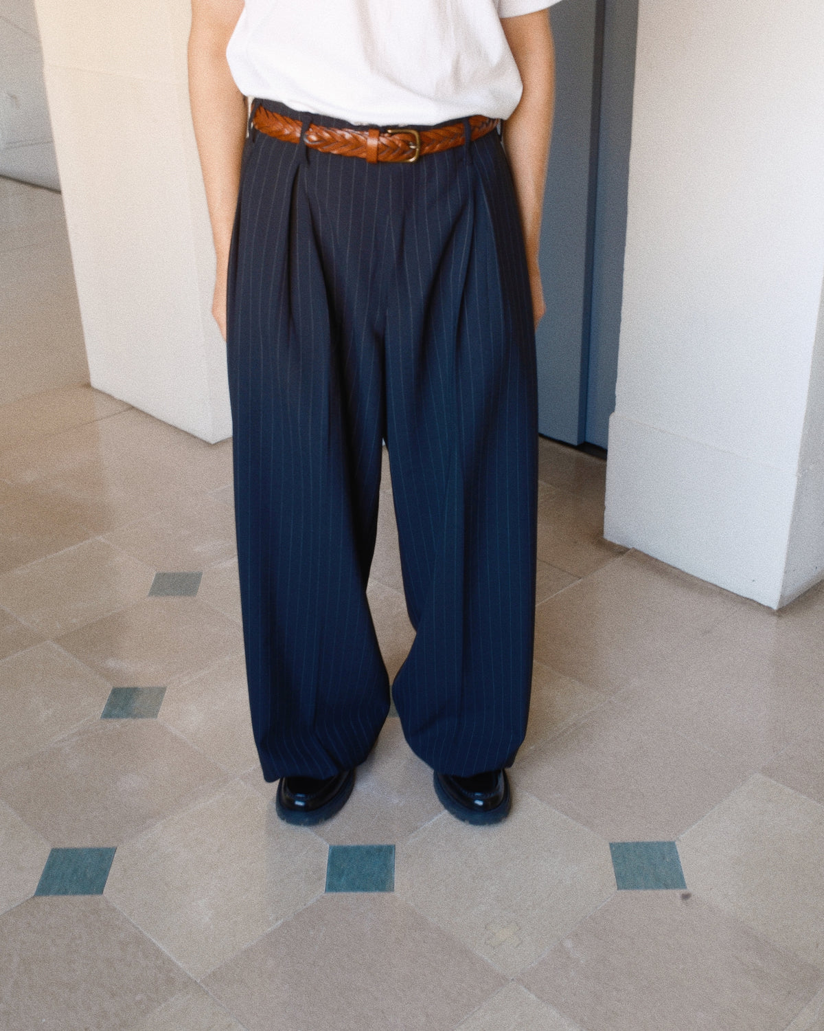 Pleats Bonded Wool Pants Black