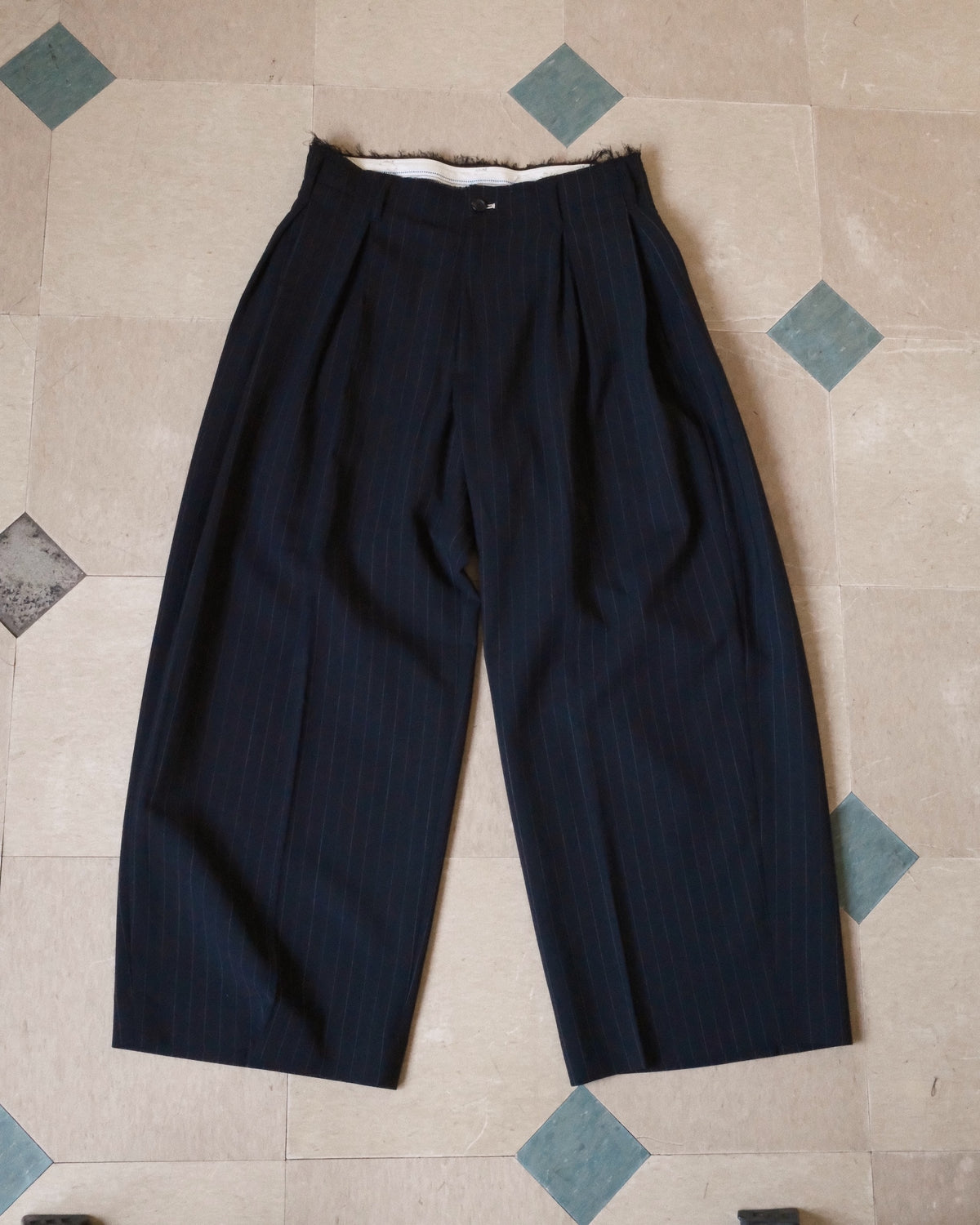Pleats Bonded Wool Pants Black