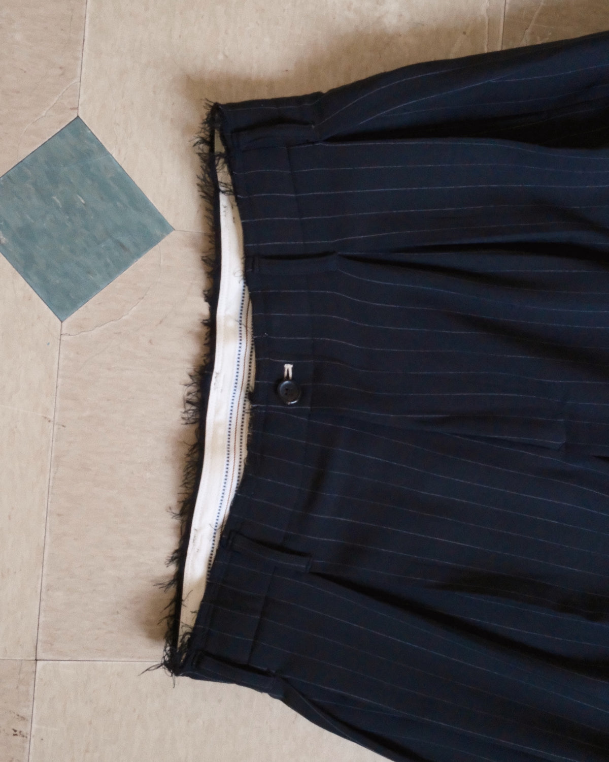 Pleats Bonded Wool Pants Black