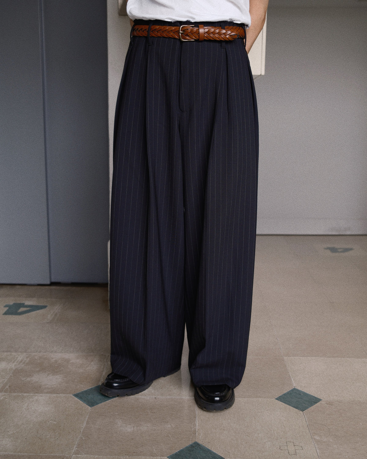 Pleats Bonded Wool Pants Black
