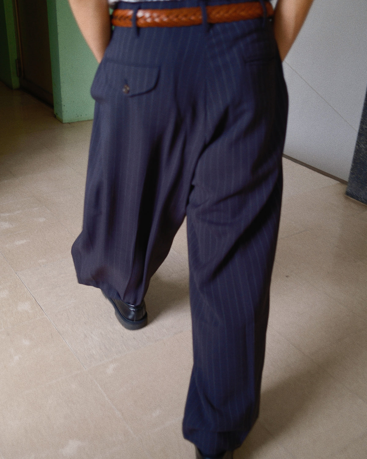 Pleats Bonded Wool Pants Navy