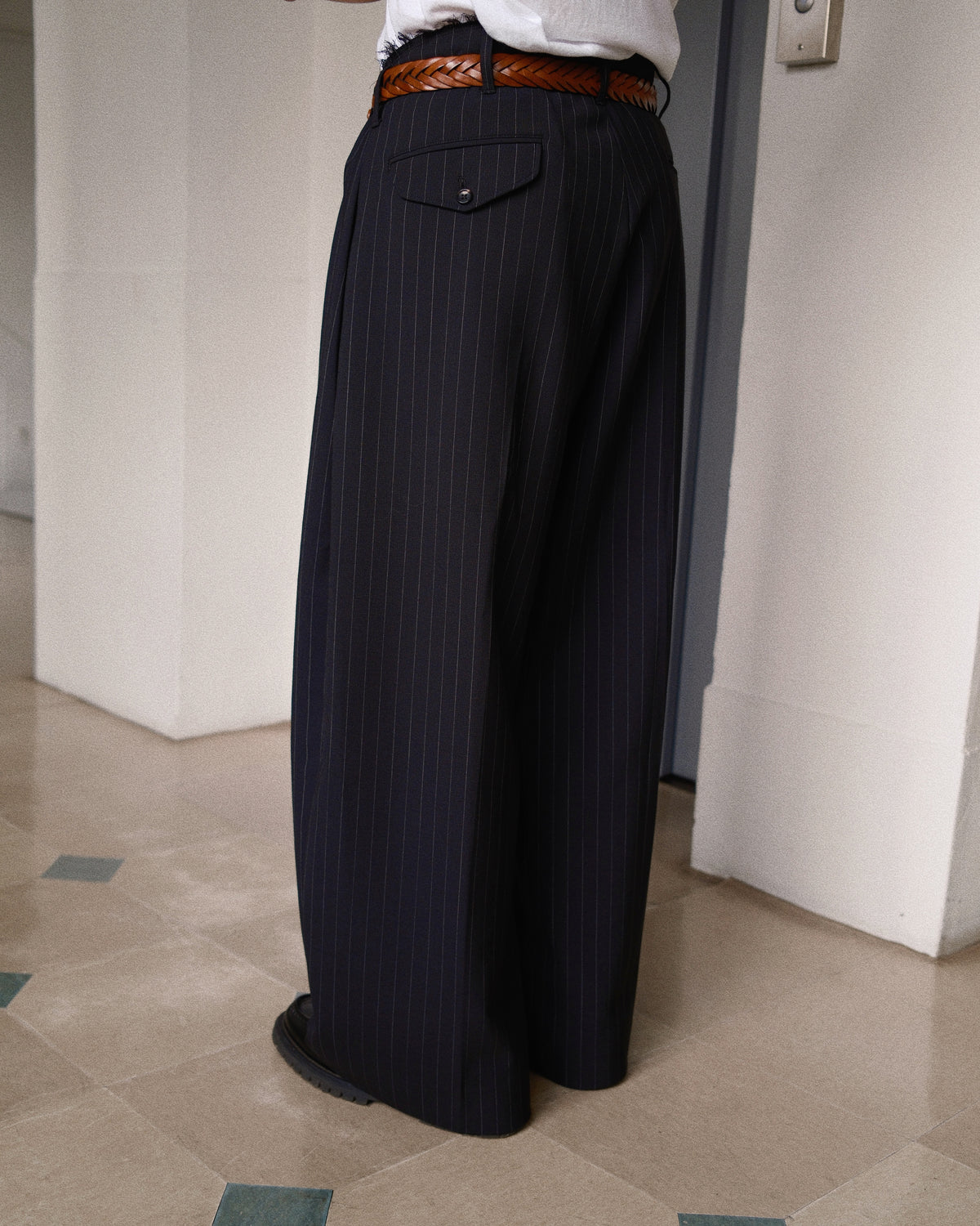 Pleats Bonded Wool Pants Black