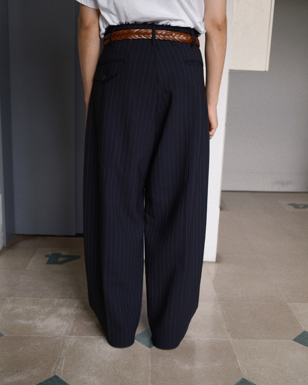 Pleats Bonded Wool Pants Black