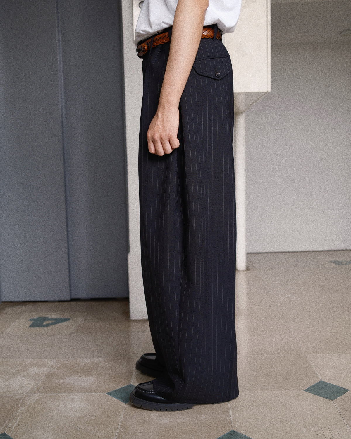 Pleats Bonded Wool Pants Black