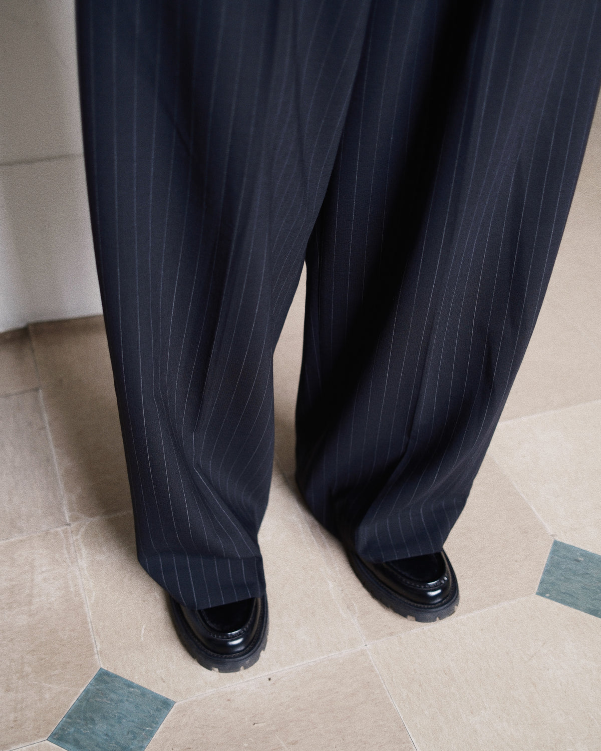 Pleats Bonded Wool Pants Black