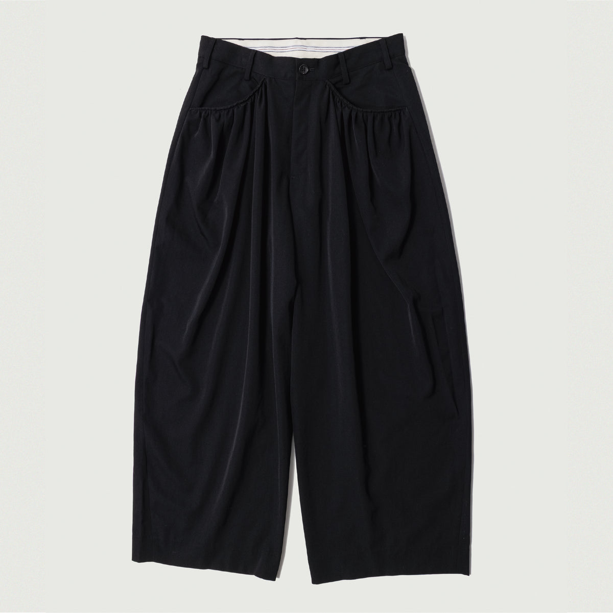 Gather-detail Wool Gabardine Pants Black