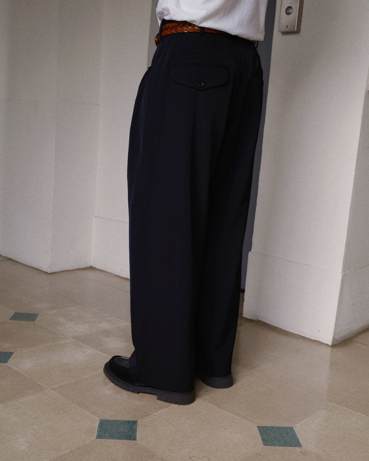 Gather-detail Wool Gabardine Pants Black