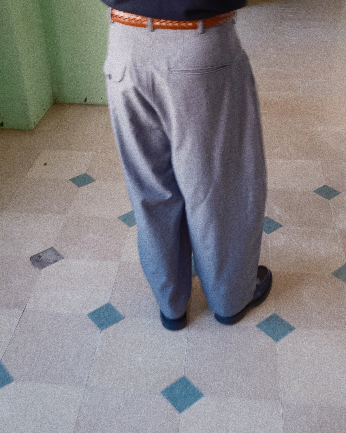 Gather-detail Wool Gabardine Pants Gray