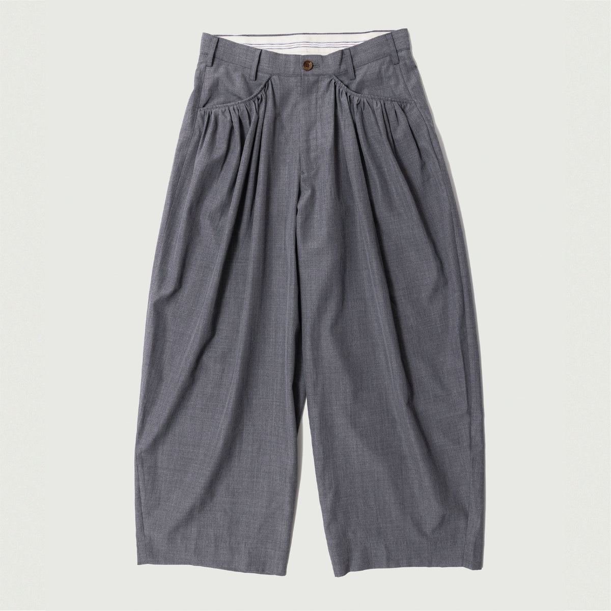 Gather-detail Wool Gabardine Pants Gray