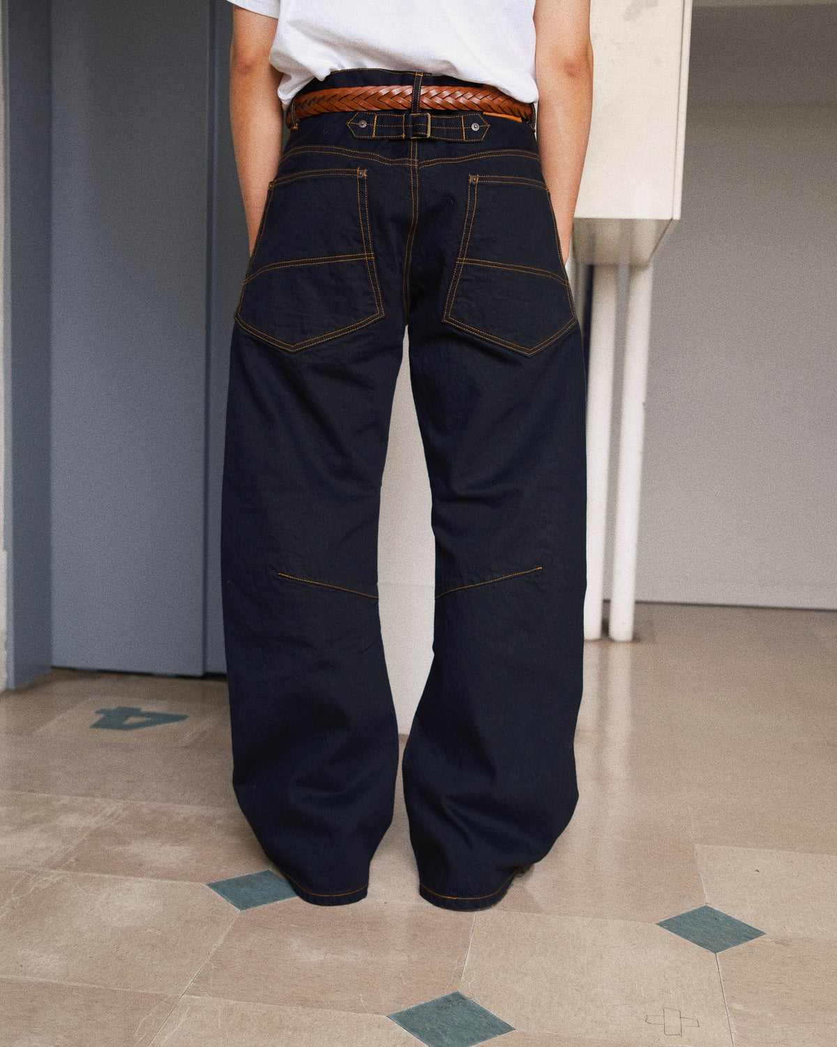 3D Cutting Denim Pants Black